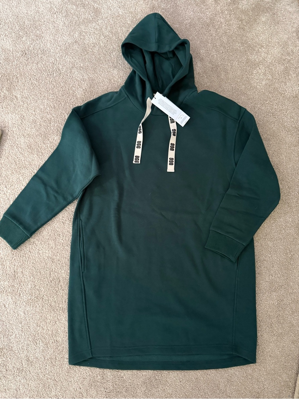 UGG Teal Green Pullover Hoodie dress Branded White Drawstrings